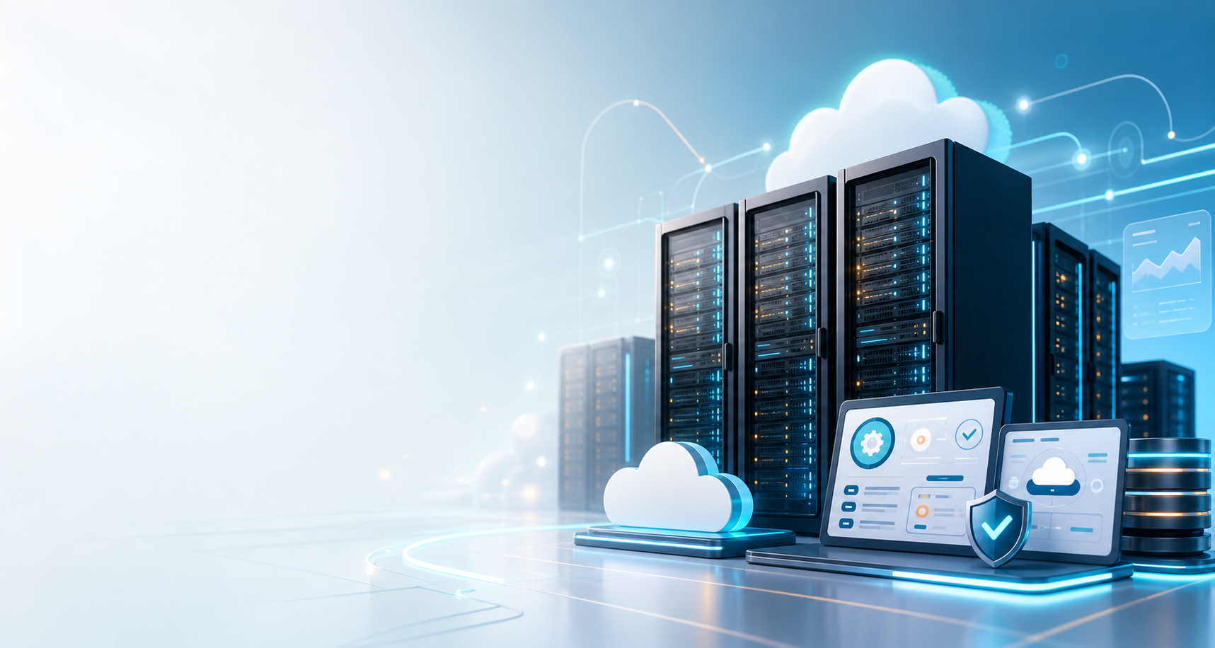 Modern data center and cloud hosting illustration