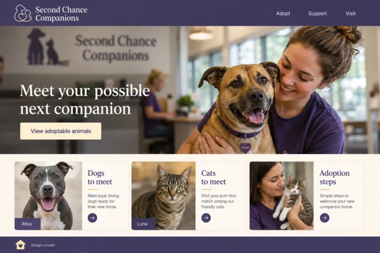 Illustrative Animal Shelter Web Design concept
