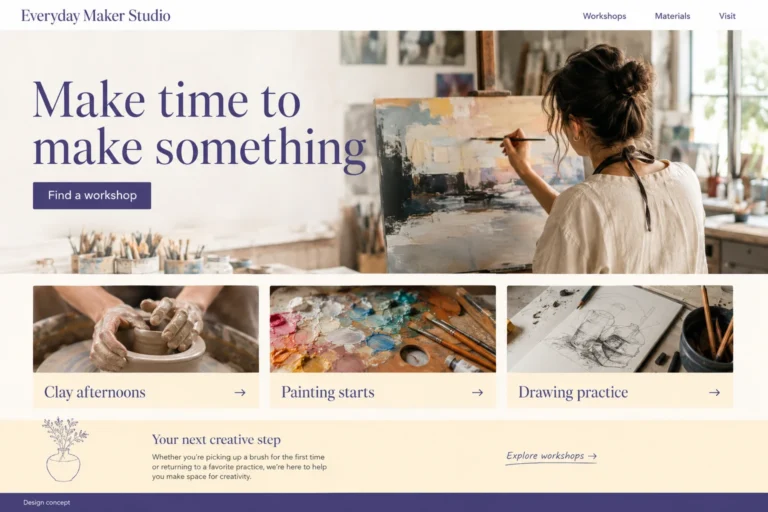 Illustrative Art Classes Web Design concept
