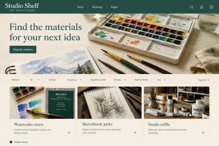 Illustrative Art Supply Store Web Design concept