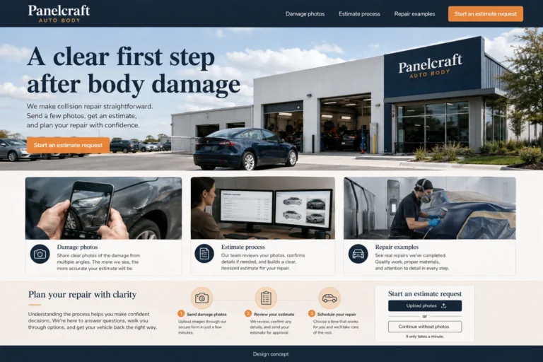 Illustrative Auto Body Shops Website Design concept