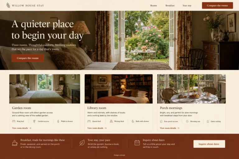Illustrative Bed and Breakfast Web Design concept