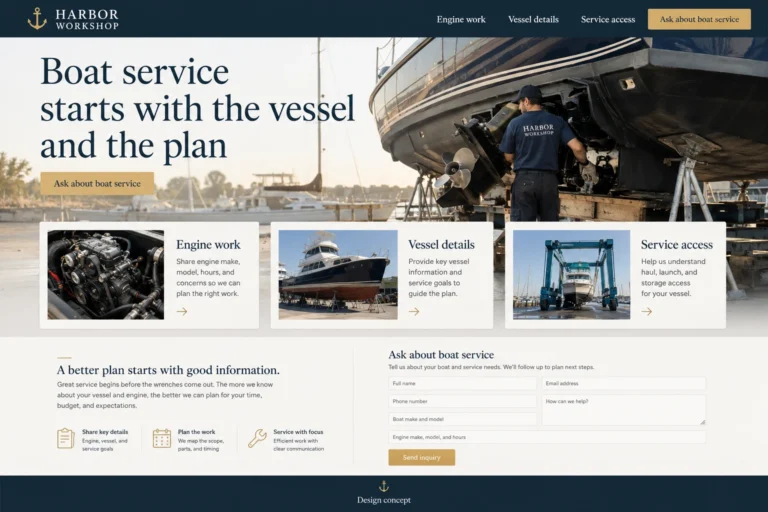 Illustrative Boat Repair Website Design concept