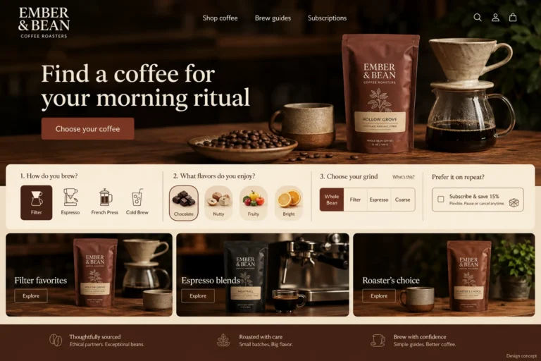 Illustrative coffee roasters website design