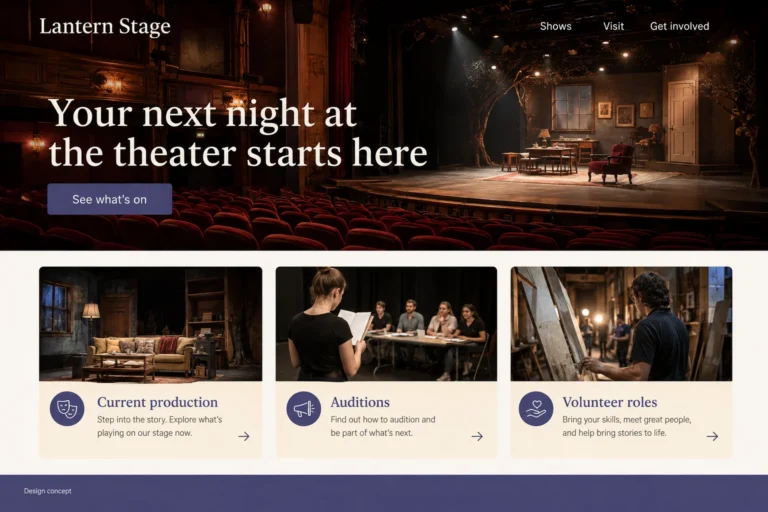 Illustrative Community Theater Web Design concept