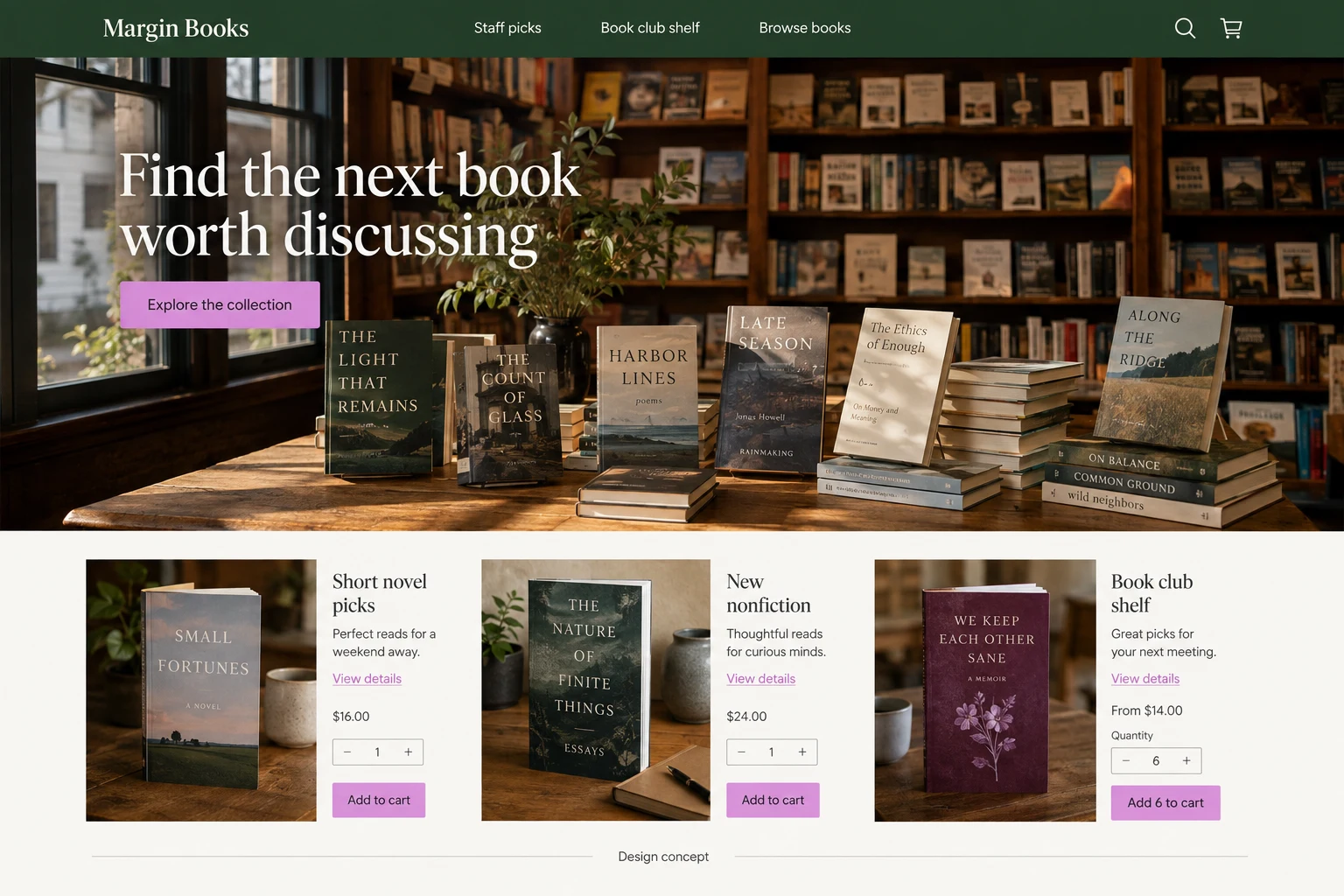 Connecticut website concept: Find the next book worth discussing; call to action: Explore the collection