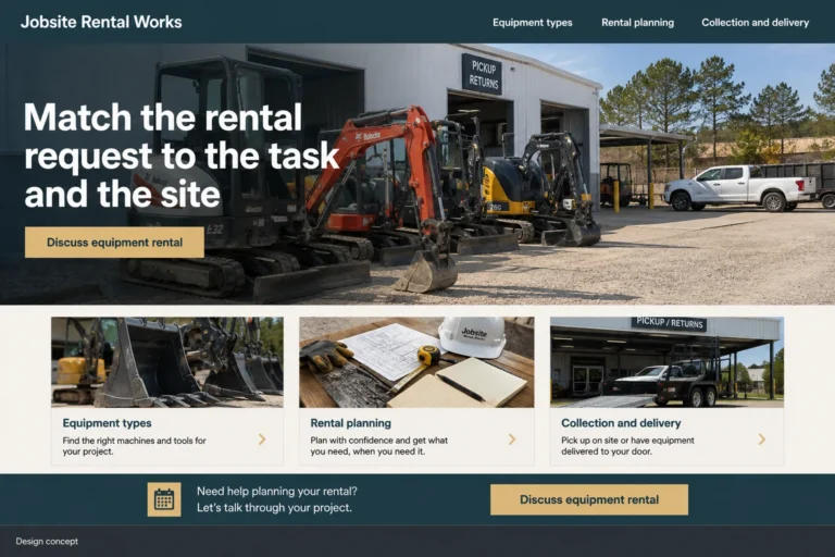 Illustrative Equipment Rental Website Design concept