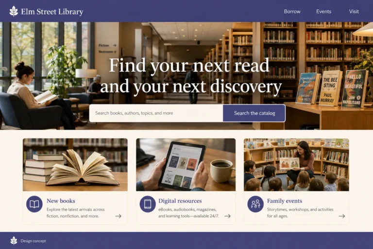 Illustrative Library Web Design concept