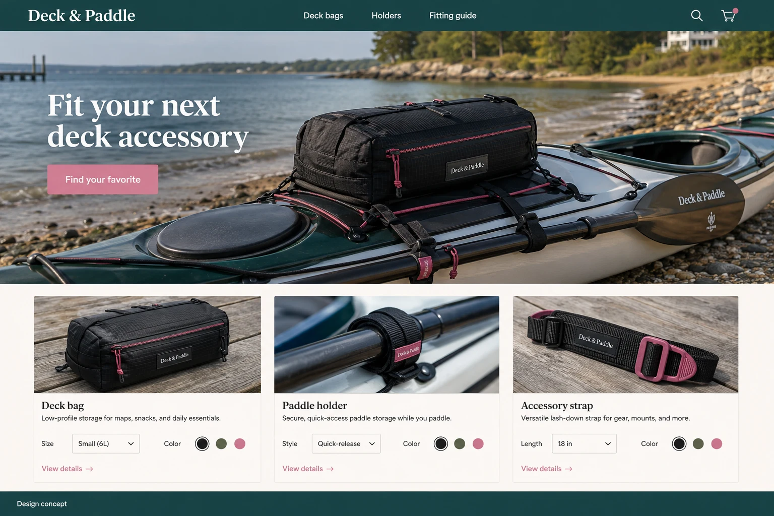 Maryland website concept: Fit your next deck accessory; call to action: Find your favorite