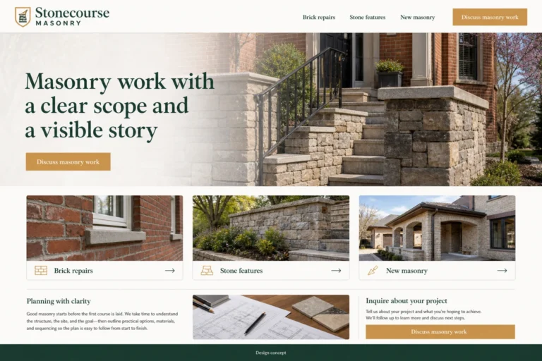 Illustrative Masonry Website Design concept