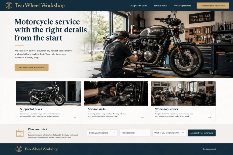 Illustrative Motorcycle Repair Website Design concept