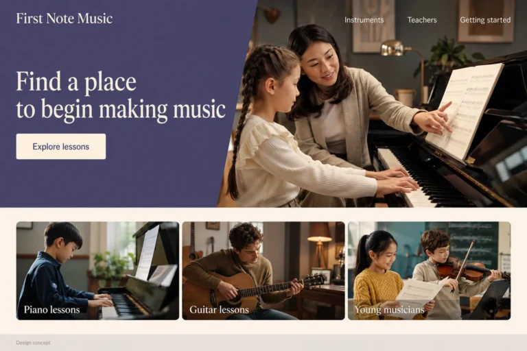 Illustrative Music School Web Design concept