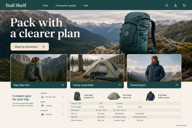Illustrative Outdoor Gear Store Web Design concept