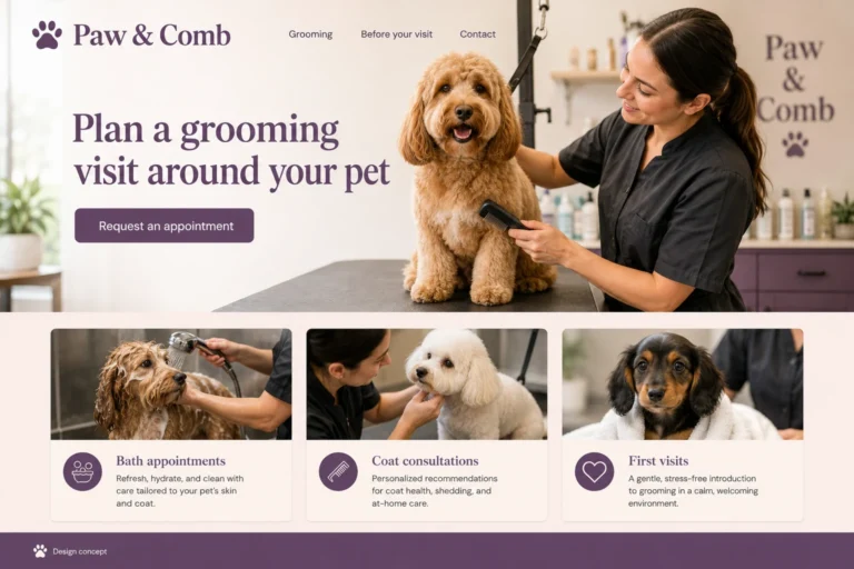 Illustrative Pet Groomer Web Design concept
