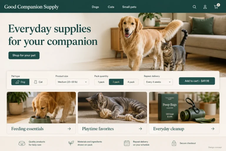 Illustrative Pet Supply Store Web Design concept