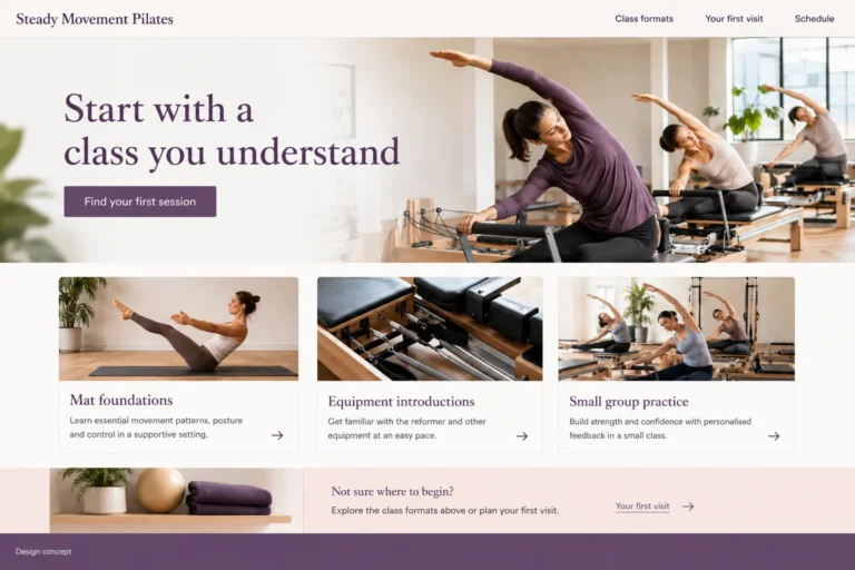 Illustrative Pilates Studio Web Design concept