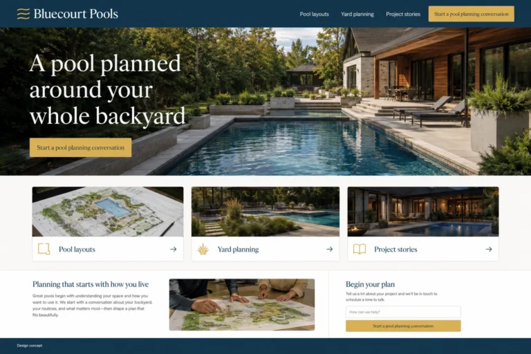 Illustrative Pool Builders Website Design concept