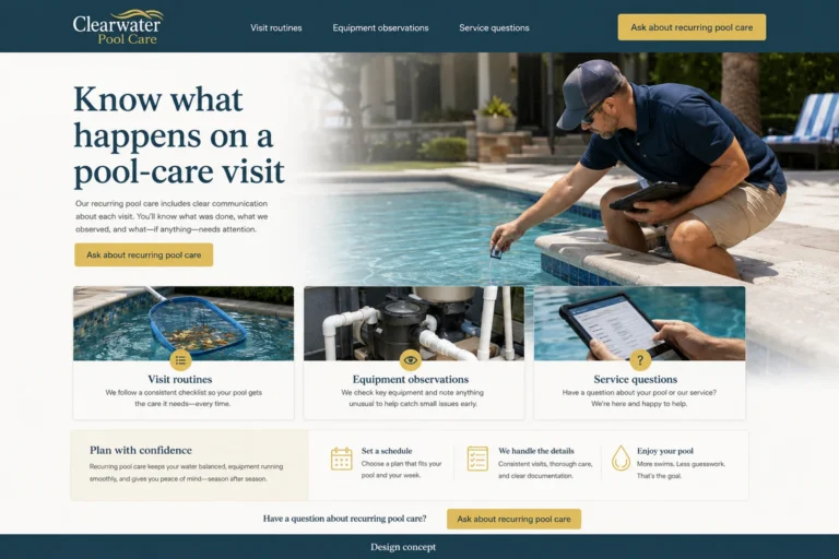 Illustrative Pool Maintenance Website Design concept