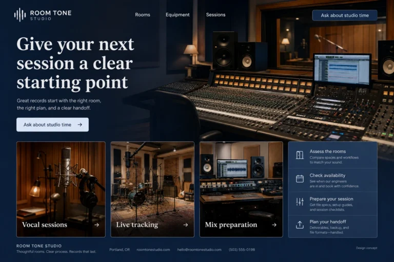 Illustrative Recording Studio Web Design concept