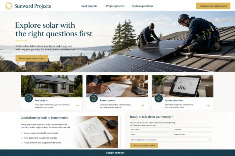 Illustrative Solar Installers Website Design concept