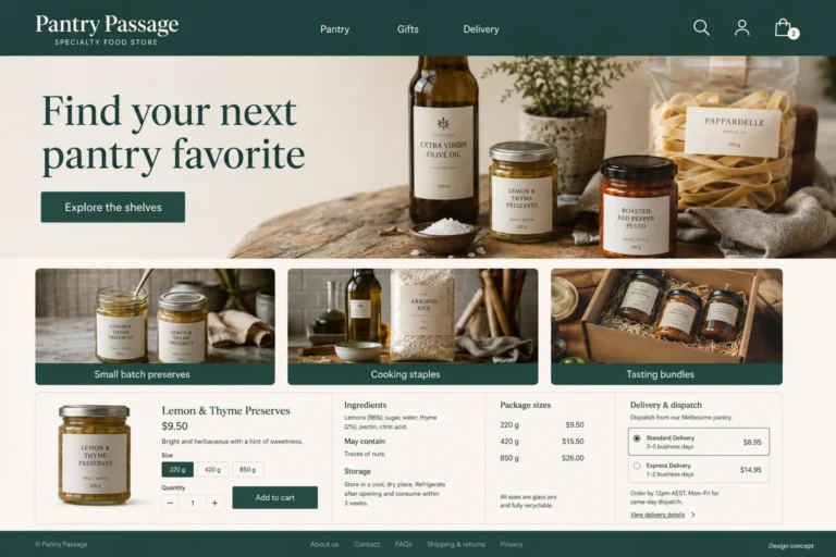 Illustrative Specialty Food Store Web Design concept