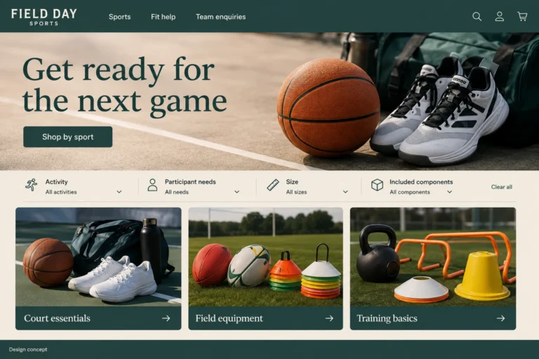 Illustrative Sporting Goods Store Web Design concept