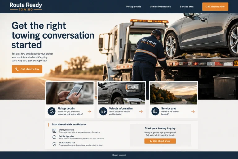 Illustrative Towing Services Website Design concept