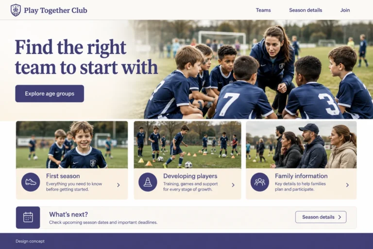 Illustrative Youth Sports Club Web Design concept